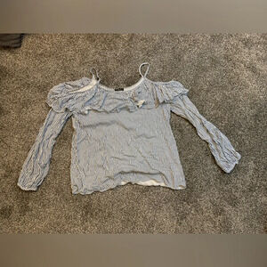 Soprano peasant style blue & white stripped top